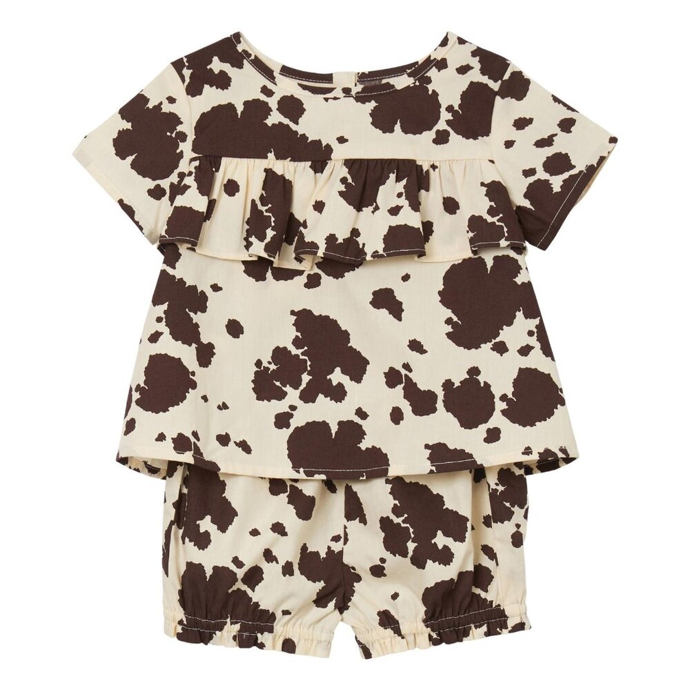 Wrangler Cream/Brown Cow Print Short Sleeve Set